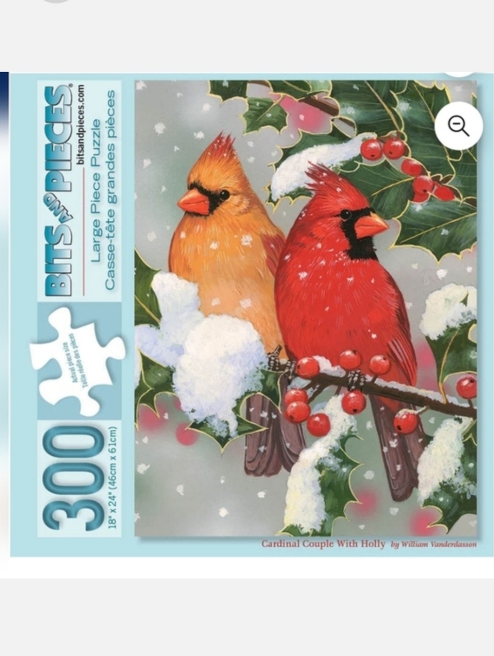Bits and Pieces Cardinal Couple with Holly 300 Large Piece Puzzle